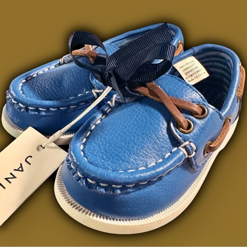 NWT Janie and Jack Cornflower Blue Leather Baby Loafers Size 4